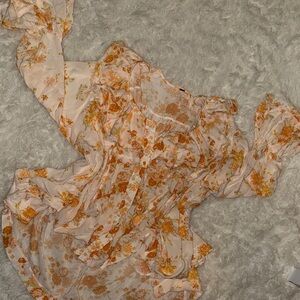 Free People Floral Blouse in Orange and Cream